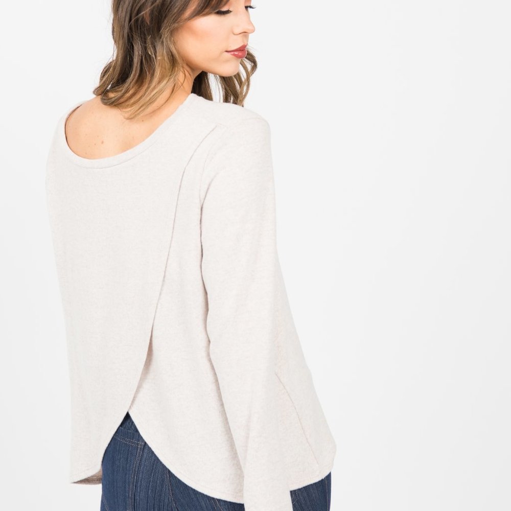 Agnes & Dora Cross Over Sweater Mocha White XS NWT